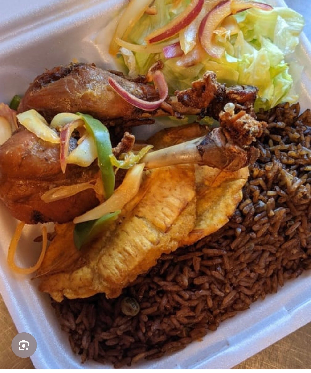 Haitian Griot Plate with Diri ak Djon Djon & Fried Plantains